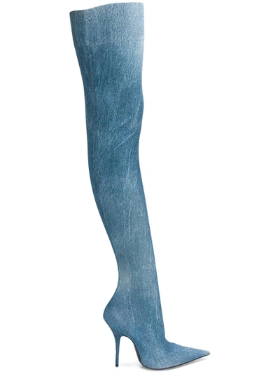 Shop Balenciaga Knife Over-the-knee Boots - Blue