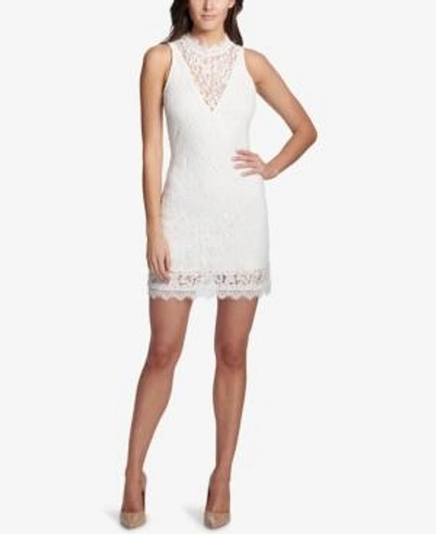 Shop Kensie Mock-neck Illusion Lace Dress In White
