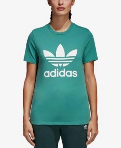 Shop Adidas Originals Adicolor Cotton Trefoil T-shirt In Future Hydro/ White