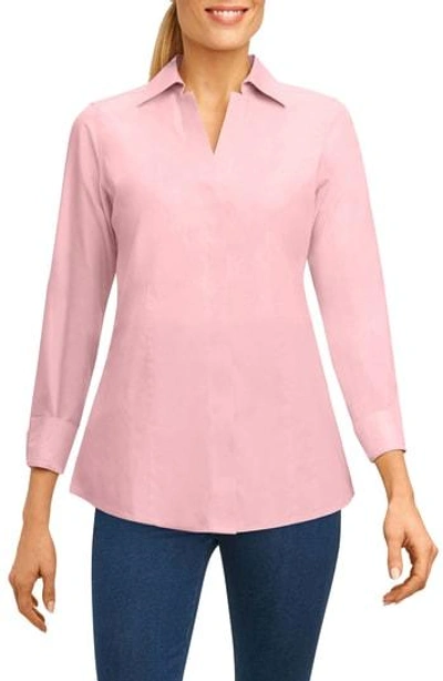 Shop Foxcroft Fitted Non-iron Shirt In Chambray Pink