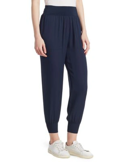 Shop Theory Silk Jogger Pants In Navy