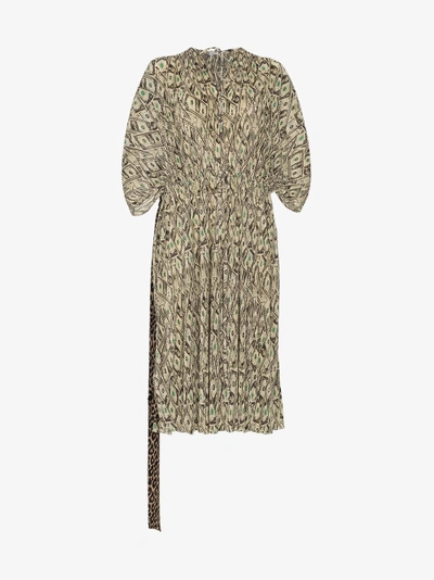 Shop Balenciaga Dollar Print Double Kaftan Silk Dress In Nude&neutrals