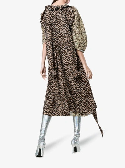 Shop Balenciaga Dollar Print Double Kaftan Silk Dress In Nude&neutrals