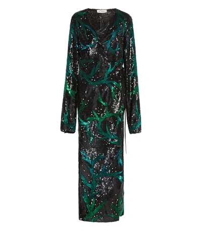 Shop Attico Green Sequined Robe Dress