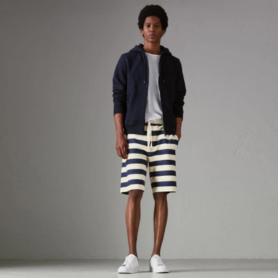 Shop Burberry Striped Cotton Shorts In Off White/navy