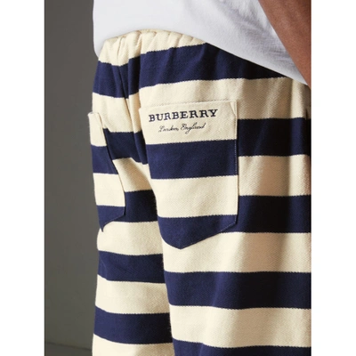 Shop Burberry Striped Cotton Shorts In Off White/navy