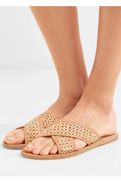 Shop Ancient Greek Sandals Thais Woven Raffia And Leather Slides In Neutral