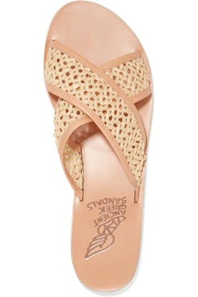 Shop Ancient Greek Sandals Thais Woven Raffia And Leather Slides In Neutral