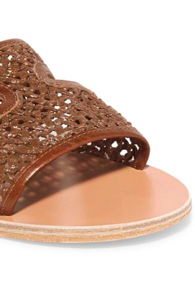 Shop Ancient Greek Sandals Apteros Woven Raffia And Leather Slides In Brown