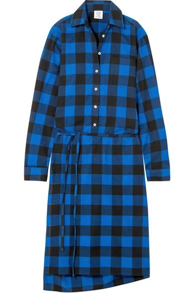 Shop Vetements Checked Flannel Shirt Dress In Blue