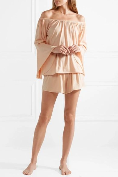 Shop Skin Katja Off-the-shoulder Organic Pima Cotton-jersey Pajama Top In Blush