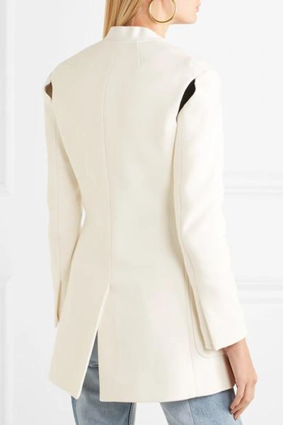 Shop Sonia Rykiel Convertible Leather-trimmed Cotton-twill Blazer In White