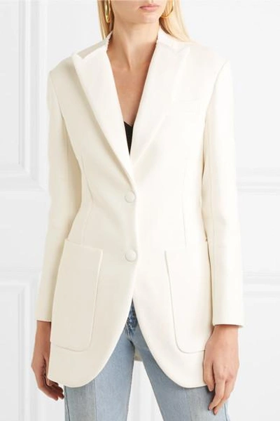 Shop Sonia Rykiel Convertible Leather-trimmed Cotton-twill Blazer In White