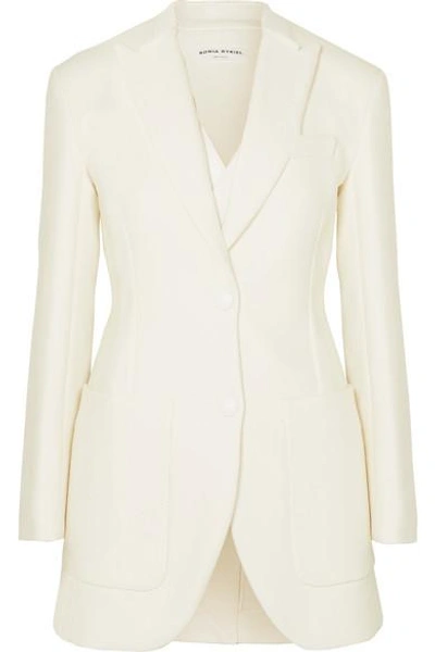 Shop Sonia Rykiel Convertible Leather-trimmed Cotton-twill Blazer In White