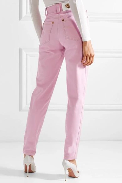 Shop Versace High-rise Slim-leg Jeans In Pink