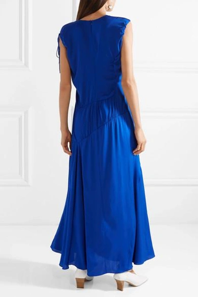 Shop Ellery Oblivion Paneled Silk-blend Satin Midi Dress In Bright Blue