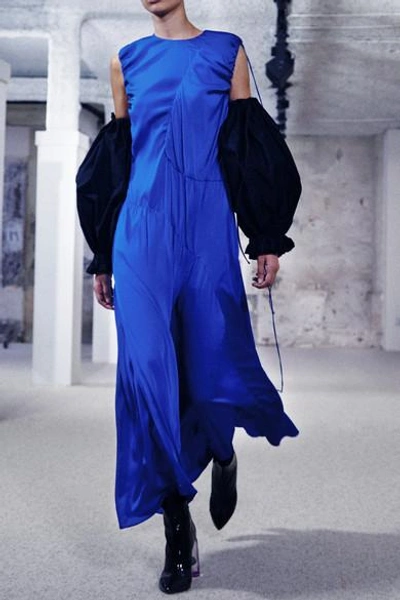 Shop Ellery Oblivion Paneled Silk-blend Satin Midi Dress In Bright Blue