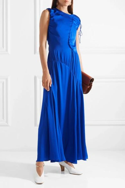 Shop Ellery Oblivion Paneled Silk-blend Satin Midi Dress In Bright Blue