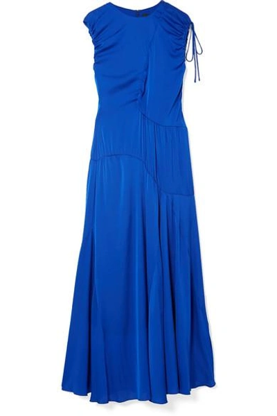 Shop Ellery Oblivion Paneled Silk-blend Satin Midi Dress In Bright Blue