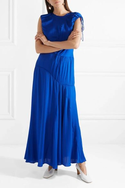 Shop Ellery Oblivion Paneled Silk-blend Satin Midi Dress In Bright Blue