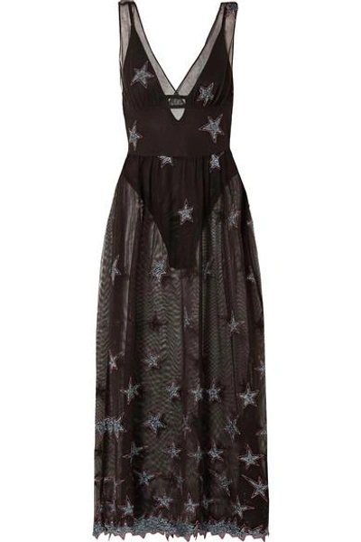 Shop Fleur Du Mal Super Star Fil Coupé Cotton-blend Tulle Midi Dress In Black