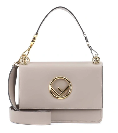 Shop Fendi Kan I F Leather Shoulder Bag In Beige