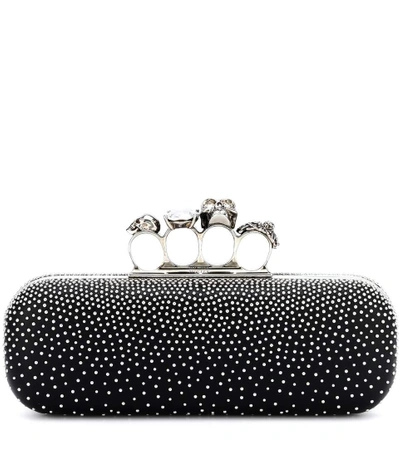 Shop Alexander Mcqueen Swarovski Studded Leather Clutch In Black