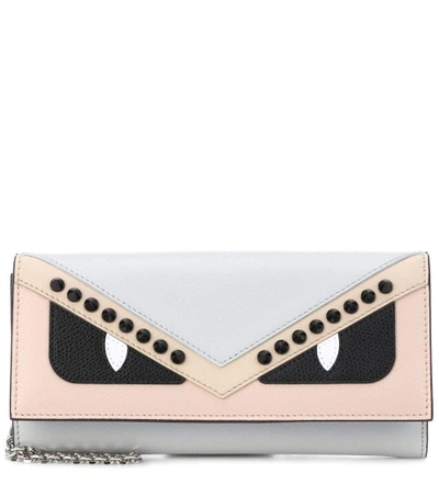 Shop Fendi Wallet On Chain Leather Shoulder Bag In Grey