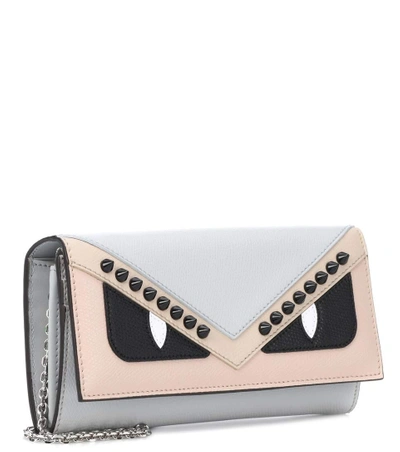 Shop Fendi Wallet On Chain Leather Shoulder Bag In Grey