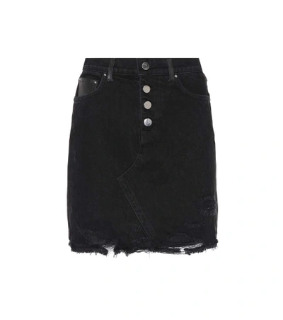 Shop Amiri Leather And Denim Miniskirt