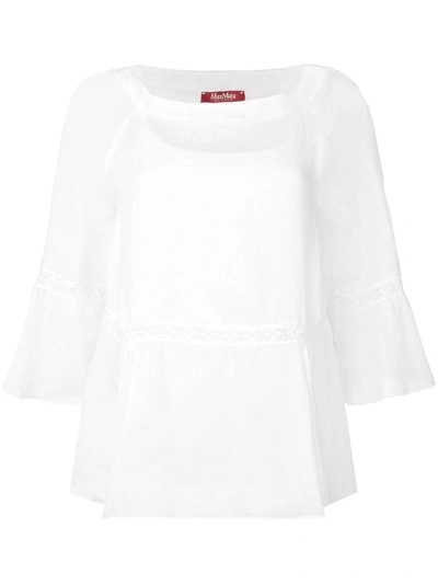 Max Mara Broderie Anglaise Trim Blouse In White