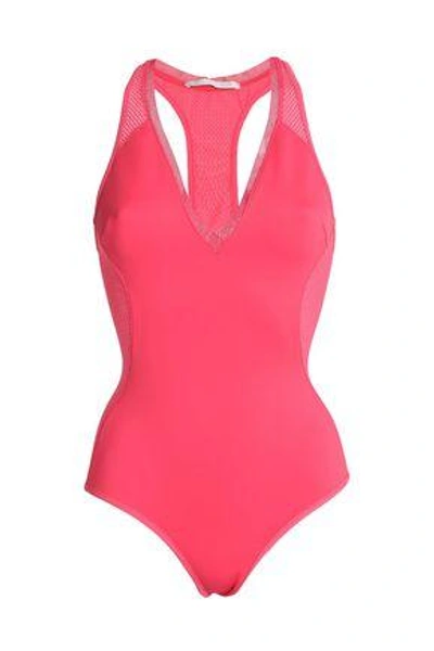 Shop Stella Mccartney Woman Cutout Mesh-paneled Neoprene Swimsuit Bright Pink
