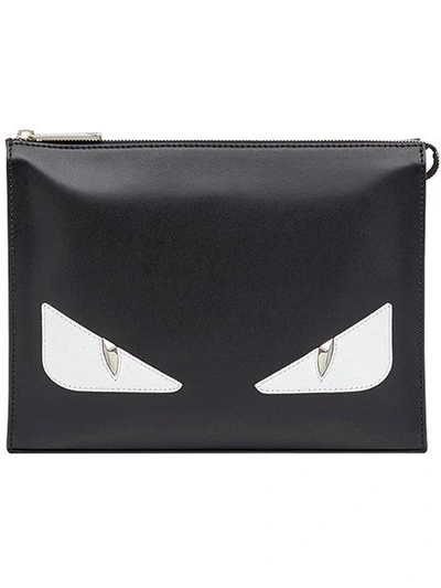 Shop Fendi Top Zip Clutch Bag In Black