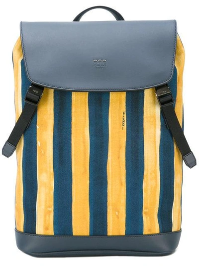 Shop Fendi Watercolour Striped Backpack In Blue ,orange