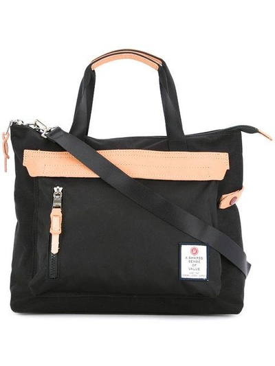 Shop As2ov Hi Density Two-tone Tote Bag In Black