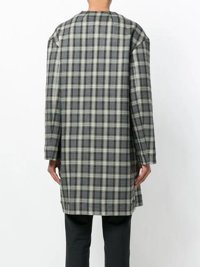 Shop Antonio Marras Collarless Plaid Coat In Grey
