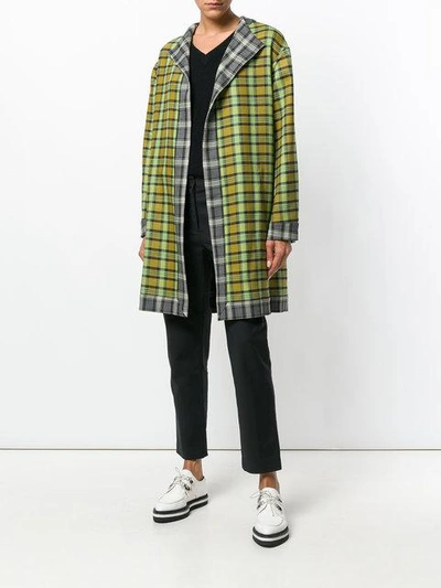 Shop Antonio Marras Collarless Plaid Coat In Grey