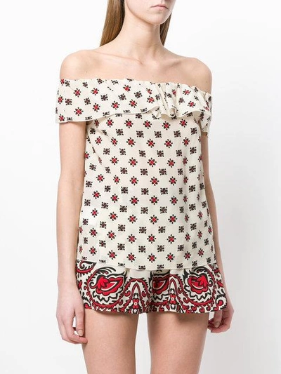 Shop Red Valentino Printed Off Shoulder Top - Nude & Neutrals