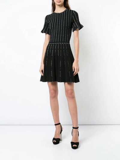 Shop Oscar De La Renta Polka-dot Embroidered Knitted Mini Dress - Black