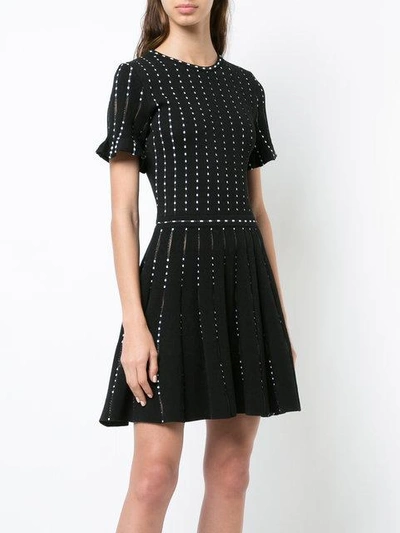 Shop Oscar De La Renta Polka-dot Embroidered Knitted Mini Dress - Black