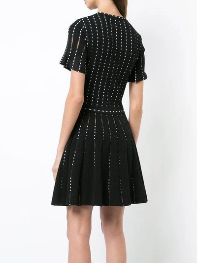 Shop Oscar De La Renta Polka-dot Embroidered Knitted Mini Dress - Black