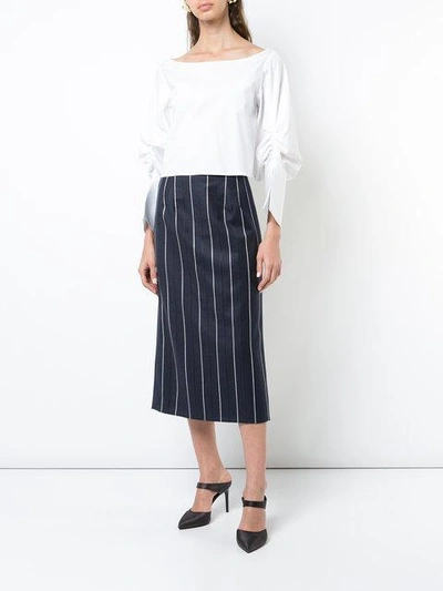 Shop Oscar De La Renta Striped Midi Skirt - Blue