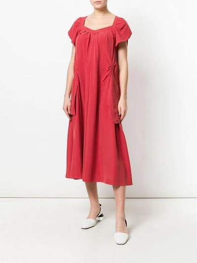 Shop Carven Ruched Detail Straight Dress In Red