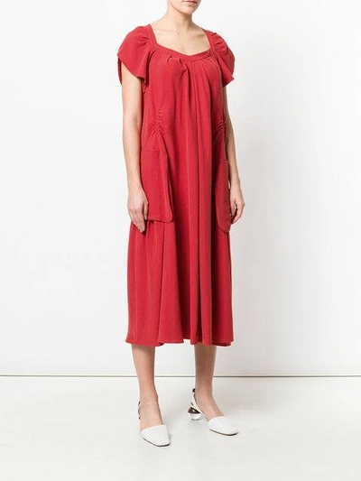 Shop Carven Ruched Detail Straight Dress In Red