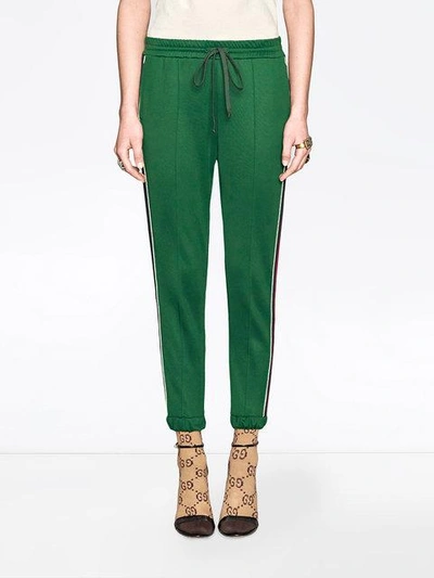 Shop Gucci Technical Jersey Jogging Trousers In Green