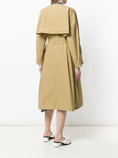 Shop Ujoh Side Slit Collarless Trench Coat In Neutrals