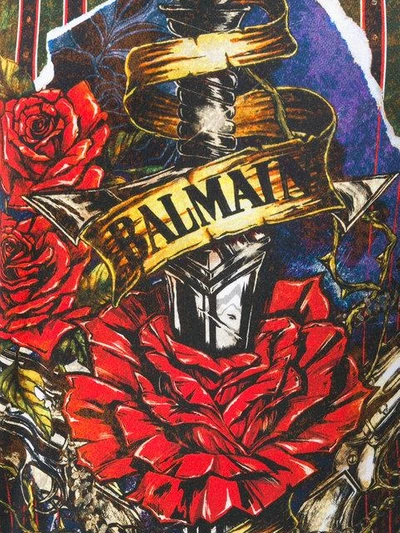 Shop Balmain Roses Logo T-shirt In Black