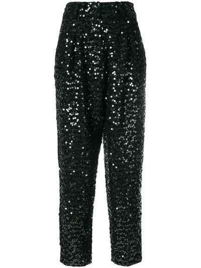 Shop Balmain Sequin Embellished Trousers In Black