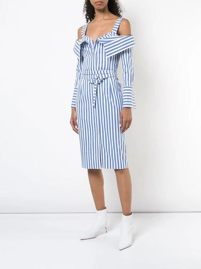 Shop Monse Flap Front Striped Dress In Blue