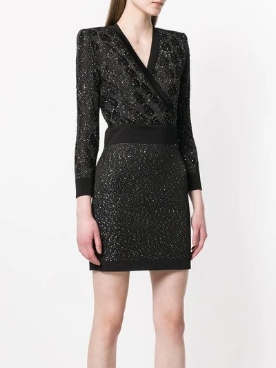 sequin-embellished knit wrap dress